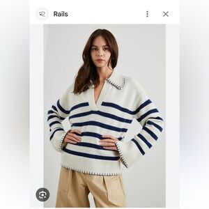 Rails V-Neck Sweater White and Blue Stripes
